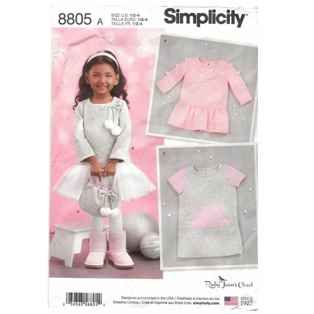 Simplicity Sewing Pattern 8805 Toddlers Dresses Purse Size 1/2-4‎